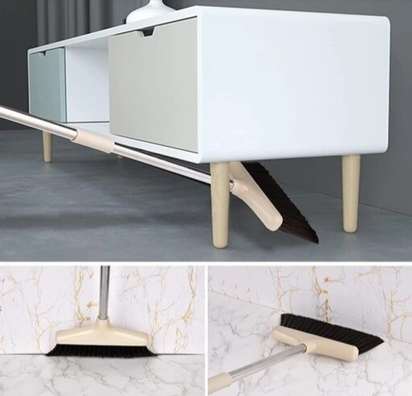 Broom and Dustpan Set with long Handle Stainless Stee and light weight lobby Broom with Dustpanl with lid idéal for Office,Home, Kitchen and Kitchen Room - Blue