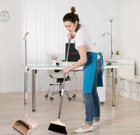 Broom and Dustpan Set with long Handle Stainless Stee and light weight lobby Broom with Dustpanl with lid idéal for Office,Home, Kitchen and Kitchen Room - Blue