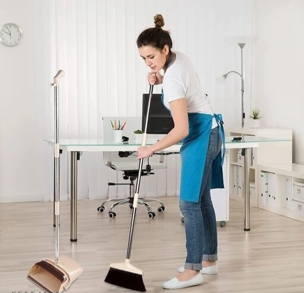 Broom and Dustpan Set with long Handle Stainless Stee and light weight lobby Broom with Dustpanl with lid idéal for Office,Home, Kitchen and Kitchen Room - Blue