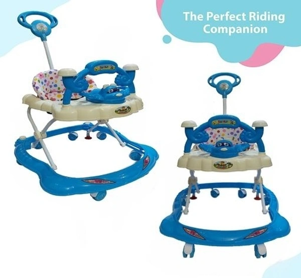 Push Handle Parent to Push Walker Detachable Seat /Handle/ Washable Cushion seat Detachable FootMat 8 wheels with 360⁰ Rotation Kids Walker - Dark Blue