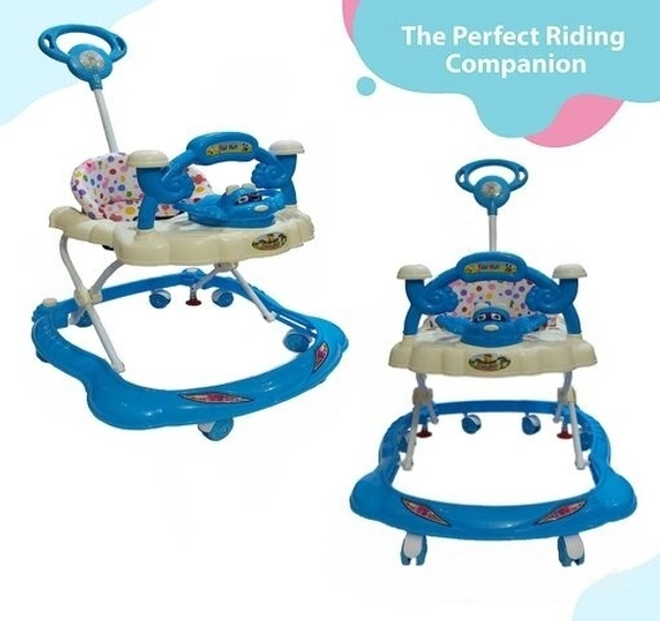 Push Handle Parent to Push Walker Detachable Seat /Handle/ Washable Cushion seat Detachable FootMat 8 wheels with 360⁰ Rotation Kids Walker - Dark Blue