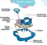 Push Handle Parent to Push Walker Detachable Seat /Handle/ Washable Cushion seat Detachable FootMat 8 wheels with 360⁰ Rotation Kids Walker - Dark Blue