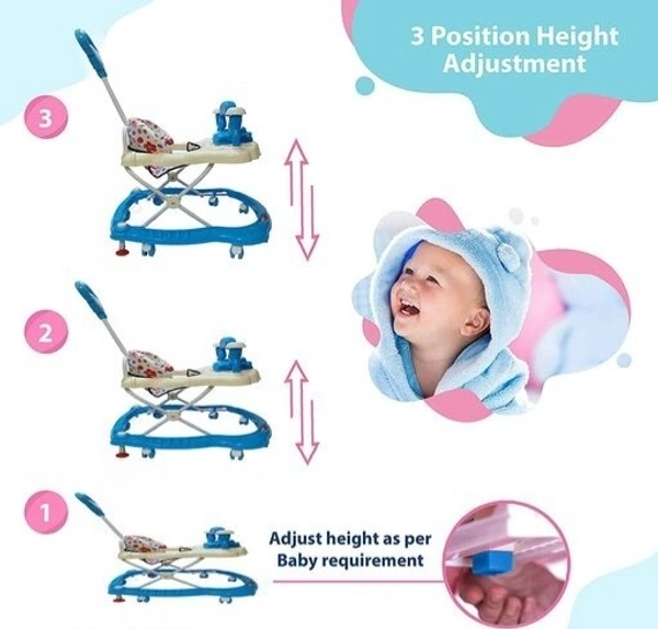 Push Handle Parent to Push Walker Detachable Seat /Handle/ Washable Cushion seat Detachable FootMat 8 wheels with 360⁰ Rotation Kids Walker - Dark Blue