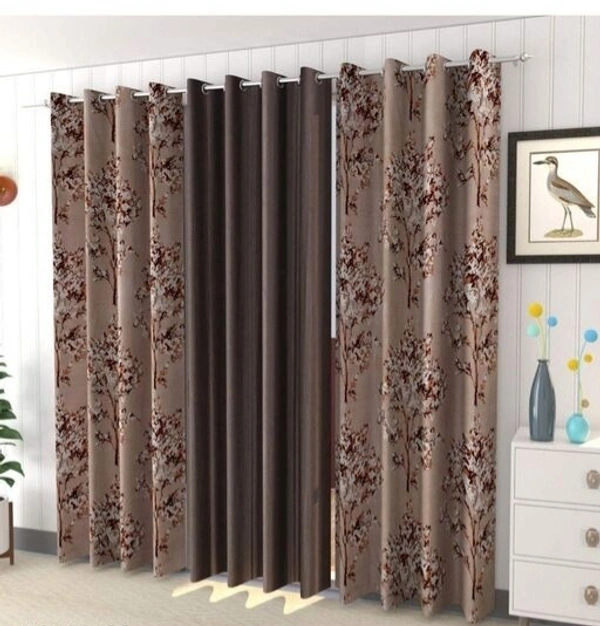 3D Printed Polyester Room Darkening 7Feet Door length Pack of 3 Room/Living Curtains