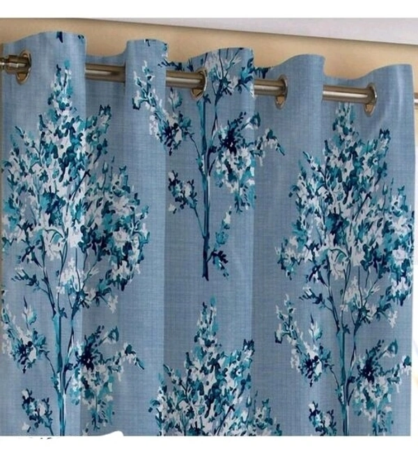 3D Printed Polyester Luxury Look Tree Design Door Curtain Set of 3-7ft height - BLUE
