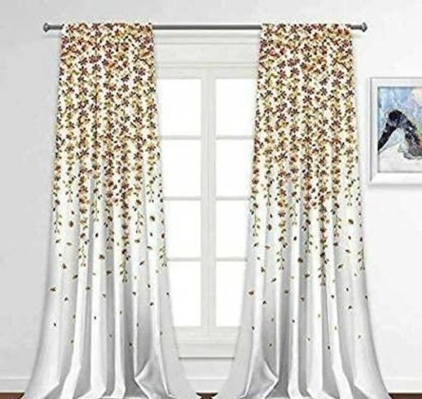 NOBELFAB 3D Printed Polyester White Room Darkening Floral Printed Pack of 2 Room/Living Door Curtain 7 Feet /9 Feet - 7 Feet