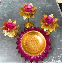 NEWHADICRAFT INNOVATIVE Metal Lotus Shape Pot for Floating Flower and Lotus Lamp set of 4 For Entrance Diwali, Christmas/Mendir/Wedding/Festival/Patio Decor Free Shipping