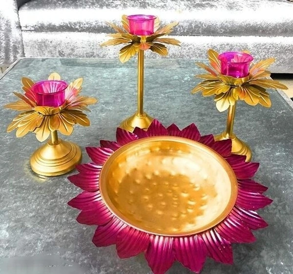 NEWHADICRAFT INNOVATIVE Metal Lotus Shape Pot for Floating Flower and Lotus Lamp set of 4 For Entrance Diwali, Christmas/Mendir/Wedding/Festival/Patio Decor Free Shipping