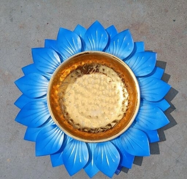 ROYAL HANDICRAFT Metal Lotus Shape Floating Flower /Candle Bowl For Entrance Wedding / Festival /Anniversary /Home Decor Free Shipping - Blue