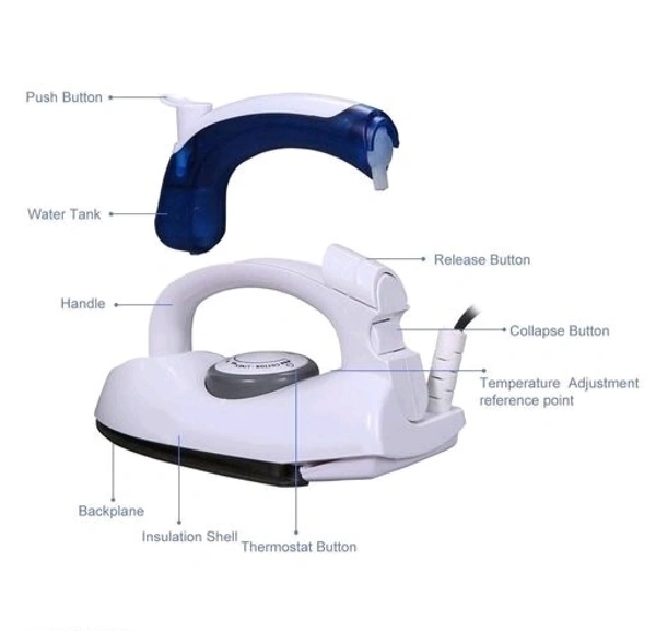 RUSHAAN TRADERS New White Folding Portable Iron Compact Touchup and Perfect Portable Foldable Travel Iron 750W Consumption COLLAR For Indian Plug