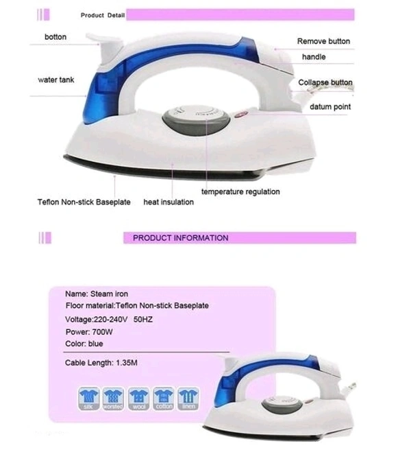RUSHAAN TRADERS New White Folding Portable Iron Compact Touchup and Perfect Portable Foldable Travel Iron 750W Consumption COLLAR For Indian Plug