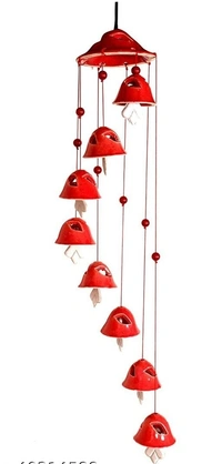 RAJROYAL Ceramic Red Wind Chimes Bell (8Bells ) Wall Decor Hanging For Outddoor / Homes /Potico/ Balcony