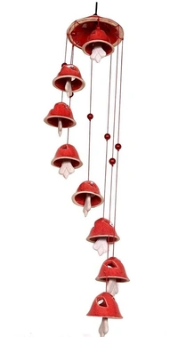 RAJROYAL Ceramic Red Wind Chimes Bell (8Bells ) Wall Decor Hanging For Outddoor / Homes /Potico/ Balcony
