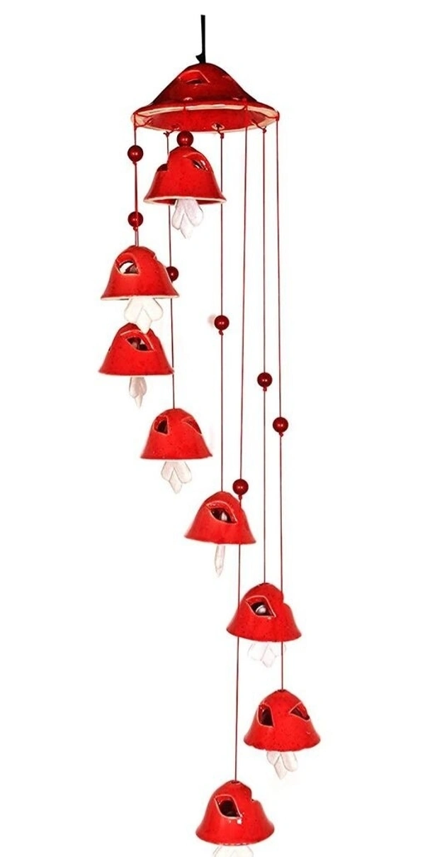 RAJROYAL Ceramic Red Wind Chimes Bell (8Bells ) Wall Decor Hanging For Outddoor / Homes /Potico/ Balcony
