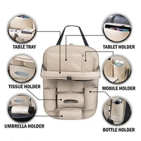 Car Back Seat Organizer with Tablet Holder 6 Different Pouches PU leather with Foldable Table Tray with Holding Bottle pouch and Mobile Accessories 1pcs