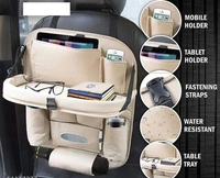 Car Back Seat Organizer with Tablet Holder 6 Different Pouches PU leather with Foldable Table Tray with Holding Bottle pouch and Mobile Accessories 1pcs