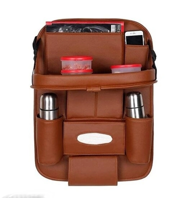 Car back Seat Organizer with Tablet Holder,6 Storage Pouch Bottle bottle hoderH/Foldable Tray holder Accessories Brown 1pcs