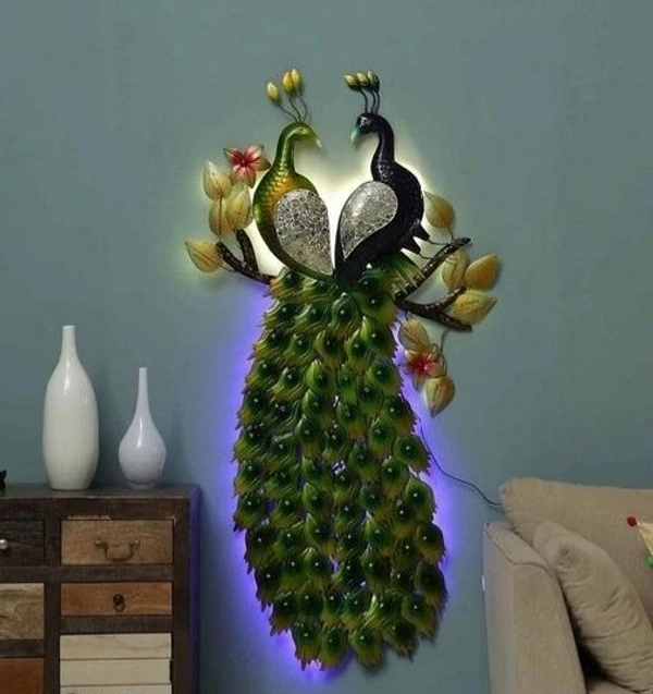MICROTEX Handmade Heavy Metal Festival Toran Iron Peacock Model Back LED Light Wall Decor