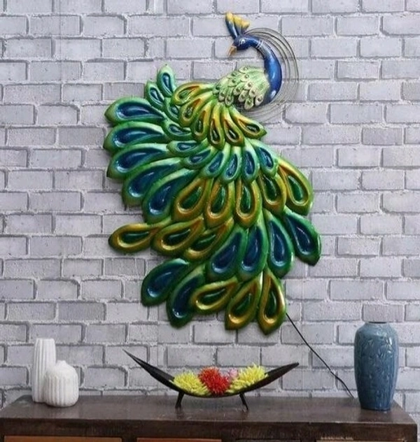 KAPTOWN Handmade Iron Sitting Peacock Led Back Light Rajasthani Art Wall Decor 36inch.