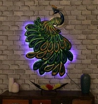 KAPTOWN Handmade Iron Sitting Peacock Led Back Light Rajasthani Art Wall Decor 36inch.