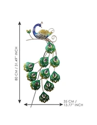 36 Inch Handmade Led Metal Wall Decor With Rajasthani Art Sitting Peacock .