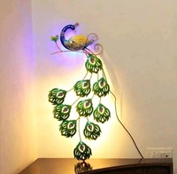 36 Inch Handmade Led Metal Wall Decor With Rajasthani Art Sitting Peacock .