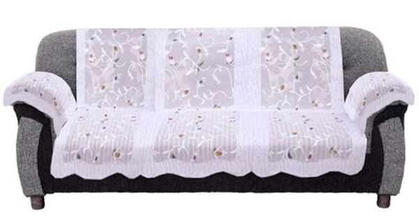 Reversable Cotton 5 Seater Sofa Cover With 6 Pieces Arms cover And 1 Center Table Cover Use Both Side, Living Room, Drawing Room, Bedroom, Guest Room (Set Of17, White) - Floral Printed White