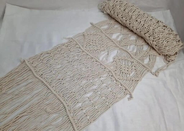 MACRAME Handmade Off White 6 seater 14 × 83 inch Long Table Runner -