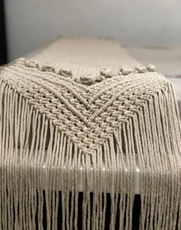 MACRAME Handmade Off White 6 seater 14 × 83 inch Long Table Runner -