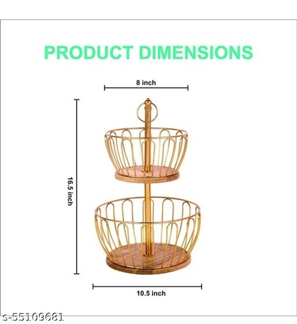 Trendy Handicraft 2 metal and wooden Tier kitchen fruit and vegetable Basket for Organizing and Decorate in living Room and Dinnerware