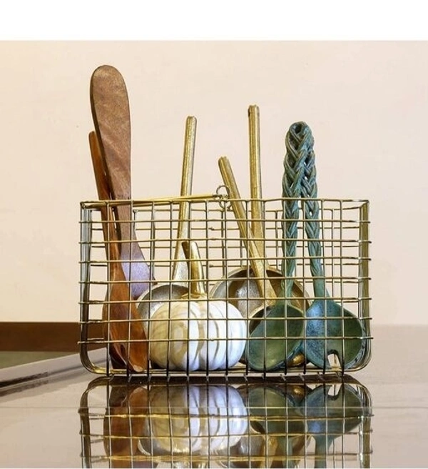 KB Handicraft Rectangle Metal Copper Witoutlid Fruit/Vegetable/Kitchen Organizers Copper colour Basket Basket For Kitchen Living Room