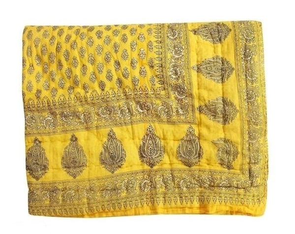 Rajasthani Organic Cotton Singlebed Jaipuri Ac Quilt/Razai - Yellow