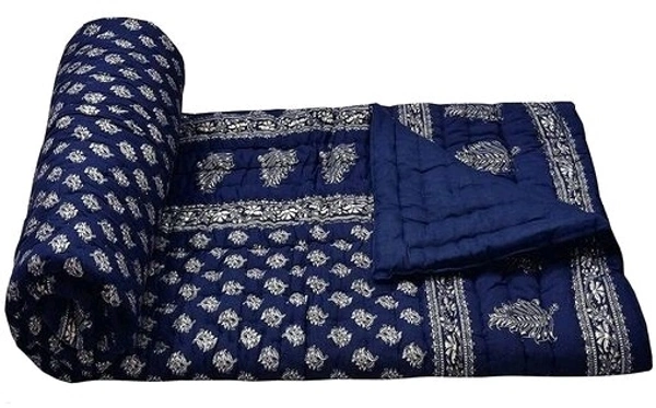 Rajasthani Organic Cotton Singlebed Jaipuri Ac Quilt/Razai - Blue
