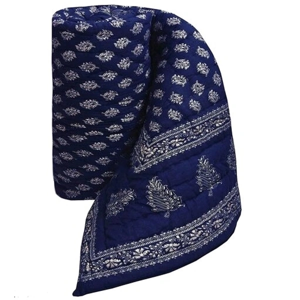 Rajasthani Organic Cotton Singlebed Jaipuri Ac Quilt/Razai - Blue