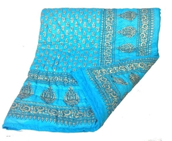 Rajasthani Organic Cotton Singlebed Jaipuri Ac Quilt/Razai - Sky Blue