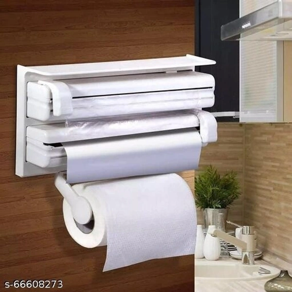 Kitchen Triple Paper Dispenser and Kitchen Tissue Holder /Cling Wrap 3 In 1 Modern Kitchen Roll Dispencer - Holder