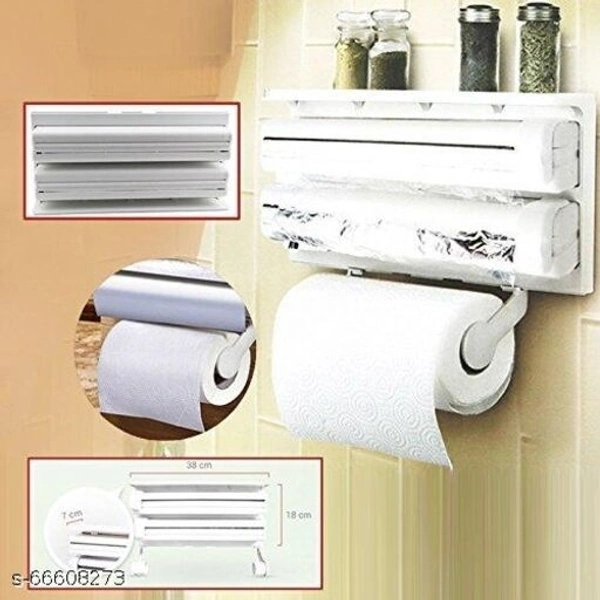 Kitchen Triple Paper Dispenser and Kitchen Tissue Holder /Cling Wrap 3 In 1 Modern Kitchen Roll Dispencer - Holder