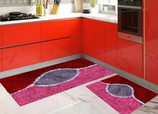Cotton Antislip Floor Rug for bedroom /Kitchen /Bed side Runner Pack of 2 pcs - Red