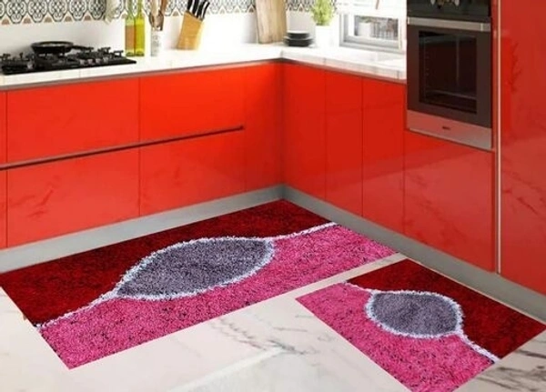 Cotton Antislip Floor Rug for bedroom /Kitchen /Bed side Runner Pack of 2 pcs - Red