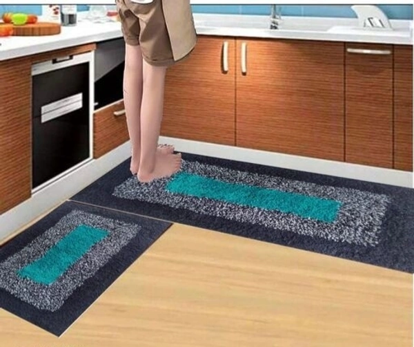 Cotton Antislip Floor Rug for bedroom /Kitchen /Bed side Runner Pack of 2 pcs - Blue