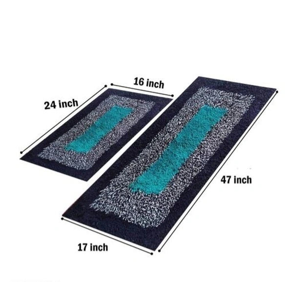 Cotton Antislip Floor Rug for bedroom /Kitchen /Bed side Runner Pack of 2 pcs - Blue