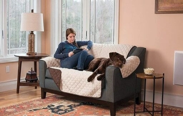 Dual Colour 2 Seater Reversable Sofa Set Cover with Set Of 4 Pieces. - Brown