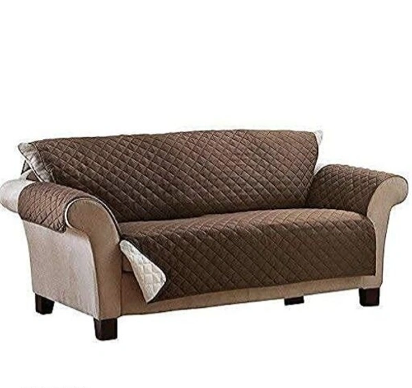Dual Colour 2 Seater Reversable Sofa Set Cover with Set Of 4 Pieces. - Brown