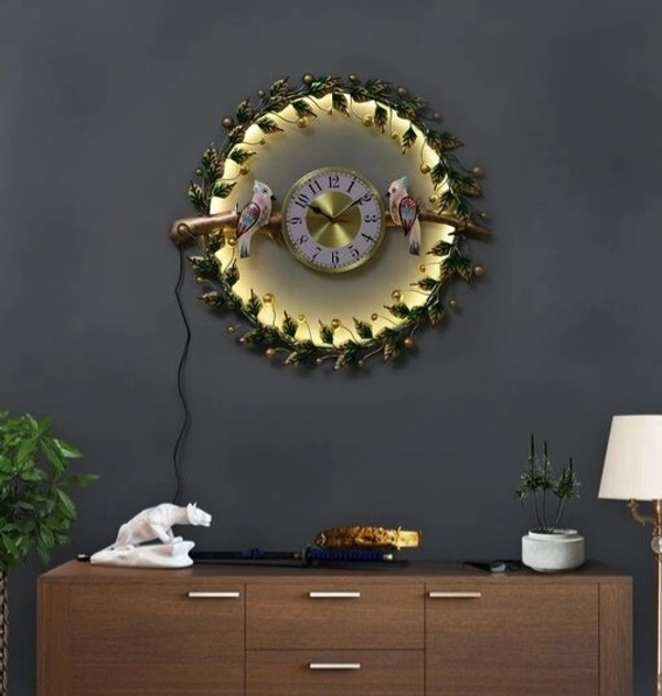 Fancy Metal Love birds Circle Wall Clock with LED 30 inch long for Living room/Office for all Purpose