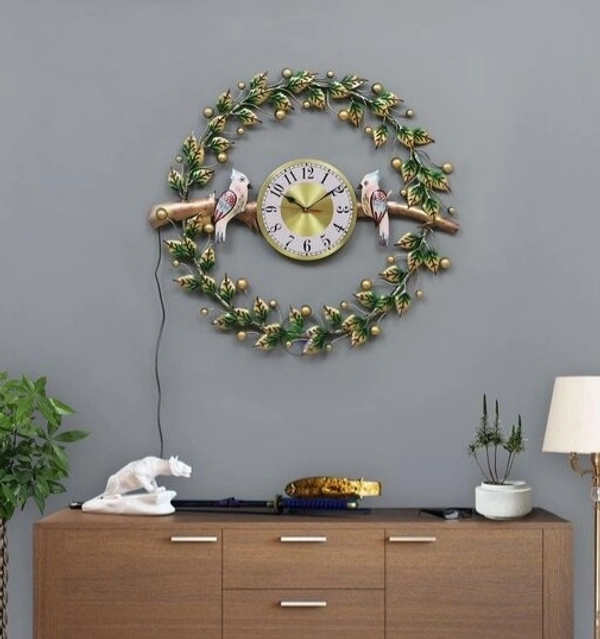 Fancy Metal Love birds Circle Wall Clock with LED 30 inch long for Living room/Office for all Purpose