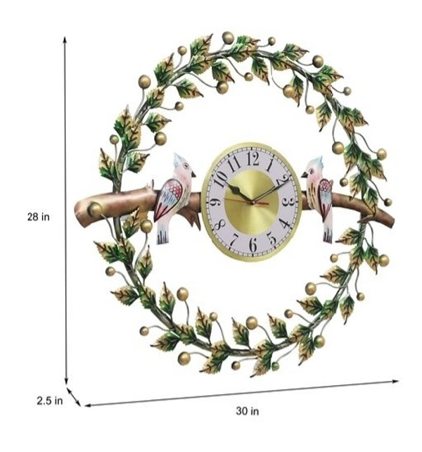 Fancy Metal Love birds Circle Wall Clock with LED 30 inch long for Living room/Office for all Purpose