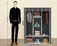 Non Woven Collapse Wardrobe 8 Shelf 3 Doors portable Folding Cabinet - Gray