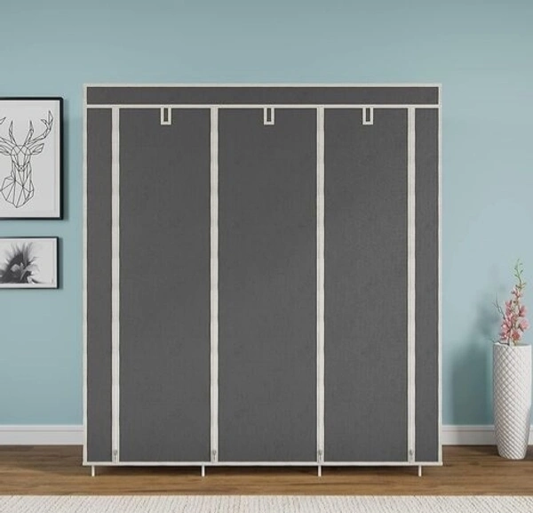 Non Woven Collapse Wardrobe 8 Shelf 3 Doors portable Folding Cabinet - Gray