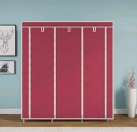 Non Woven Collapse Wardrobe 8 Shelf 3 Doors portable Folding Cabinet - Pink