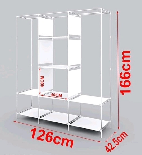 Non Woven Collapse Wardrobe 8 Shelf 3 Doors portable Folding Cabinet - Pink